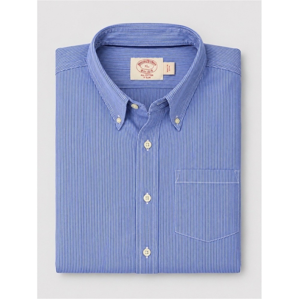 Brooks Brothers Mens X Slim Fit Button Down Size XL Blue Preppy Euro Summer